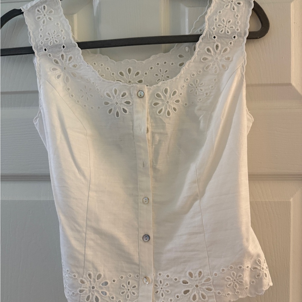 White NWOT Eyelet Button-Front Tank Top